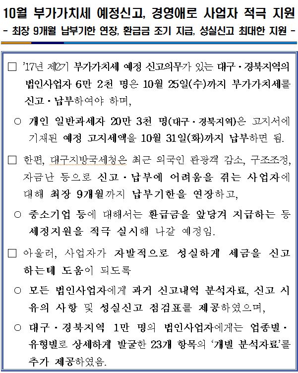 (대구청)10월 부가가치세 예정신고, 경영애로 사업자 적극지.png